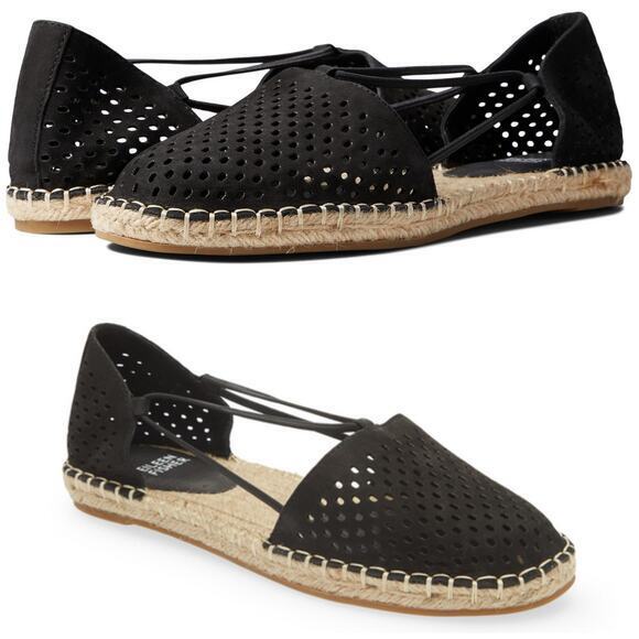 Eileen Fisher Lee 2 Espadrille Flats Black Tumbled Nubuck Perforated Size 8 - Picture 1 of 7